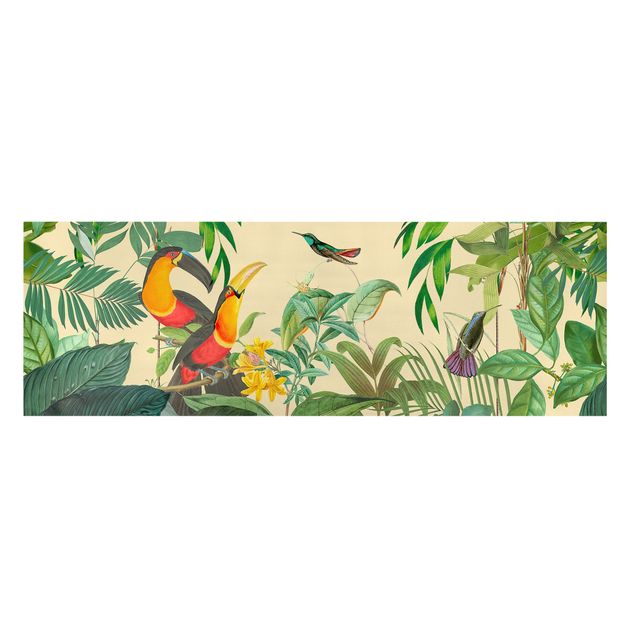 Stampe su tela vintage Collage vintage - Uccelli nella giungla