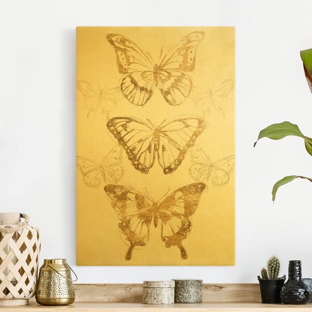 Quadri con farfalle Composizione di farfalle in oro II