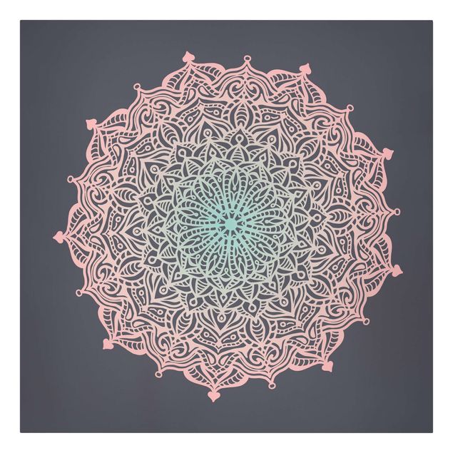 Stampa su tela - Mandala Ornamento In rosa e blu - Quadrato 1:1