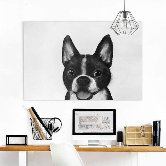 Quadri con cani Illustrazione - Cane Boston Pittura Bianco e Nero