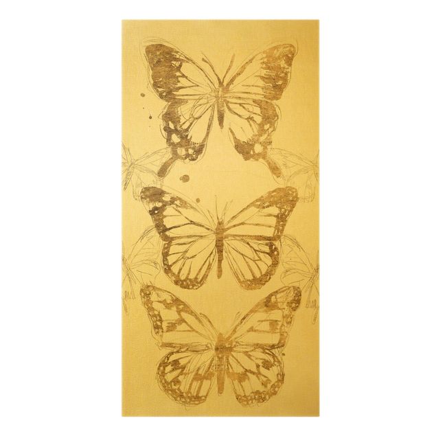 Quadri moderni per soggiorno Composizione di farfalle in oro I
