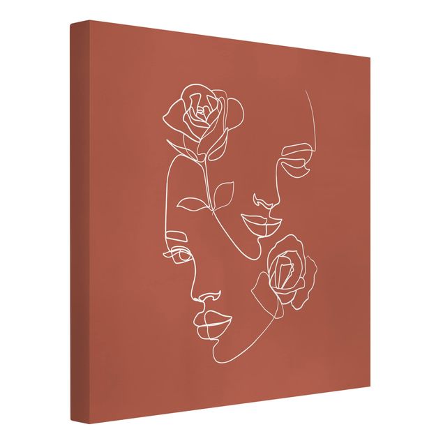 Quadri moderni per soggiorno Line Art - Volti femminili Rose Rame