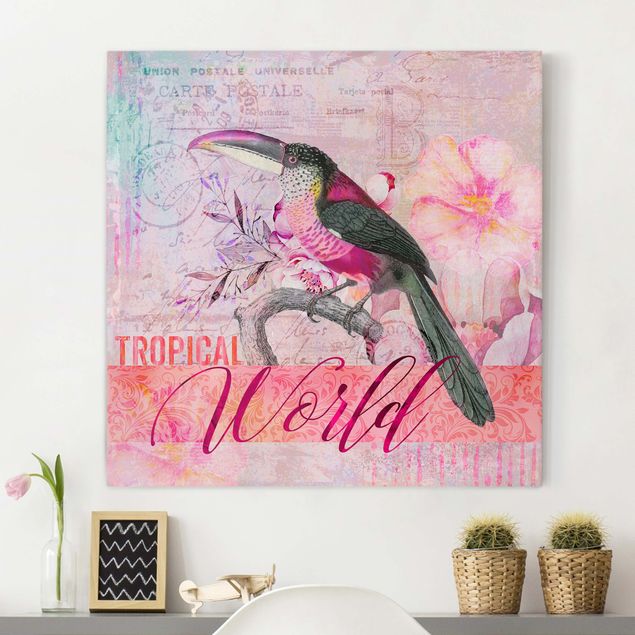 Quadri con uccelli Collage vintage - Tucano del mondo tropicale