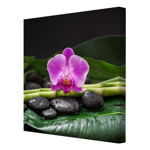 Stampa su tela - Green Bamboo Con L'orchidea Blossom - Quadrato 1:1