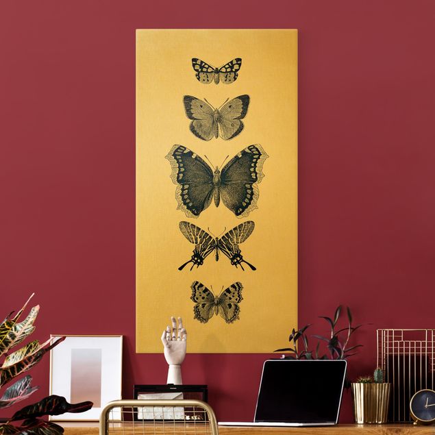 Riproduzioni su tela Farfalle d'inchiostro su sfondo beige