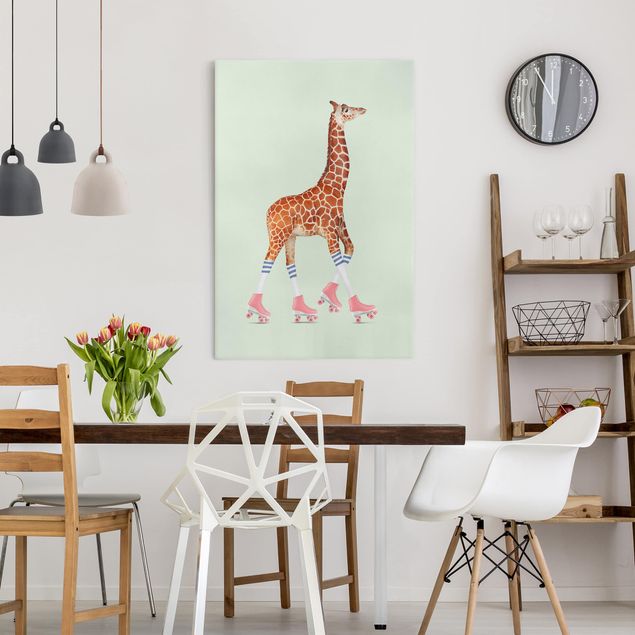 Riproduzioni su tela Giraffa con pattini a rotelle