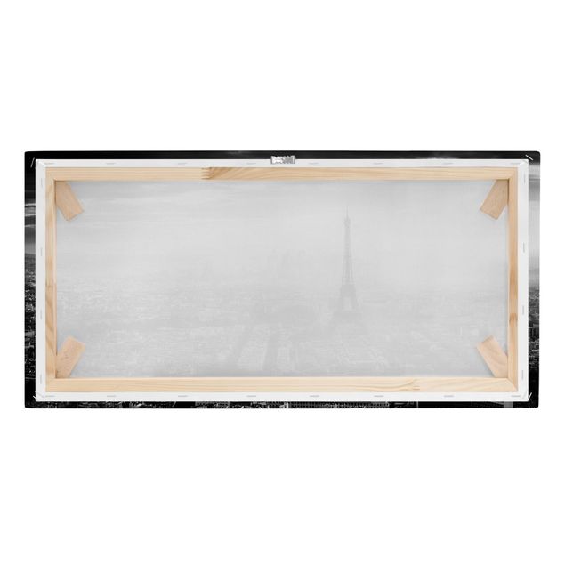 Stampa su tela - La Torre Eiffel From Above Bianco e nero - Orizzontale 2:1
