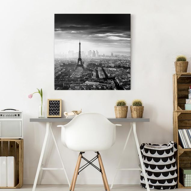 Stampe su tela bianco e nero La Torre Eiffel dall'alto in bianco e nero