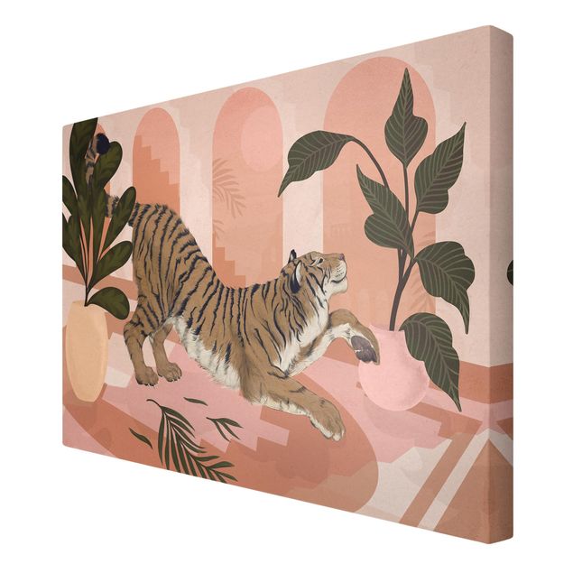 Quadri moderni per soggiorno Illustrazione - Tigre in pittura rosa pastello