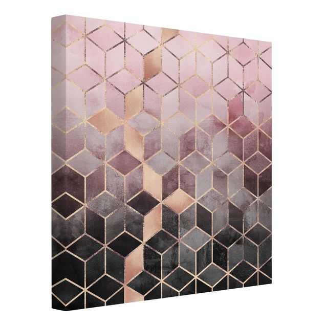 Riproduzione quadri su tela Geometria dorata rosa-grigio
