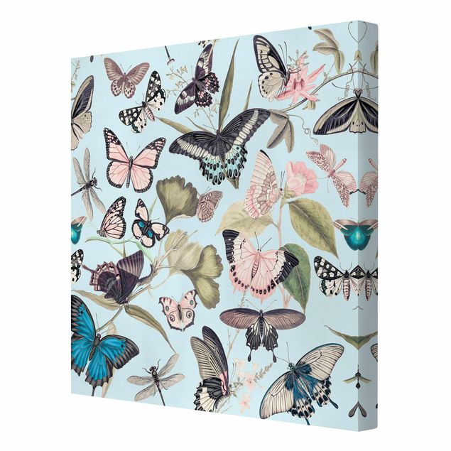 Quadri su tela Collage vintage - Farfalle e libellule
