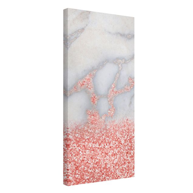 Quadri moderni per soggiorno Effetto marmo con coriandoli rosa chiaro