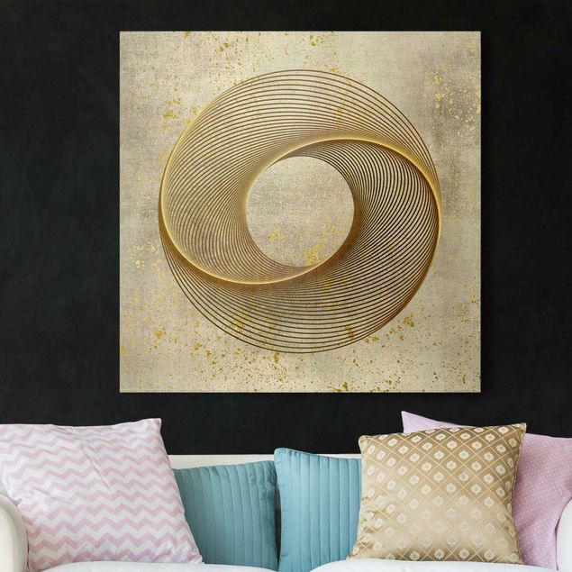 Quadri con disegni Line Art Spirale circolare Oro