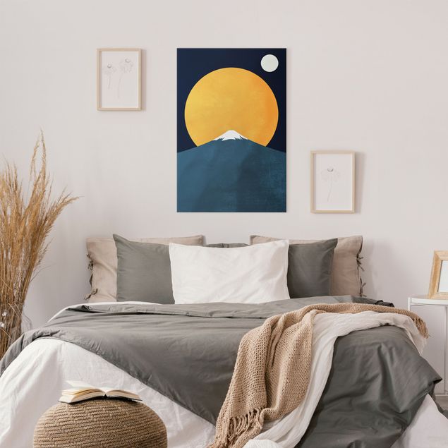 Quadri su tela paesaggio Sole, luna e montagna