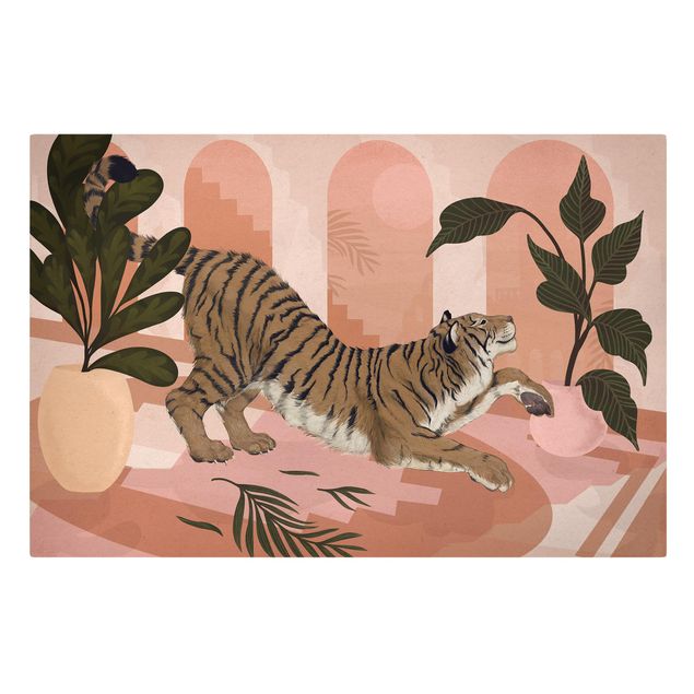 Quadro su tela animali Illustrazione - Tigre in pittura rosa pastello
