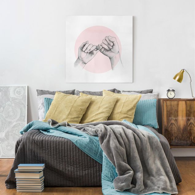 Quadri moderni per soggiorno Illustrazione - Mani Cerchio dell'Amicizia Rosa Bianco