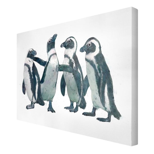 Quadro su tela animali Illustrazione - Pinguini Acquerello Bianco e Nero