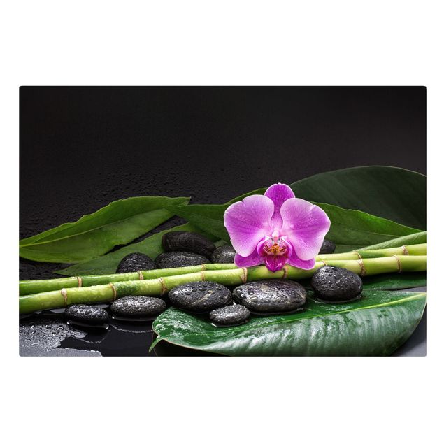 Stampe su tela Bambù verde con fiore di orchidea