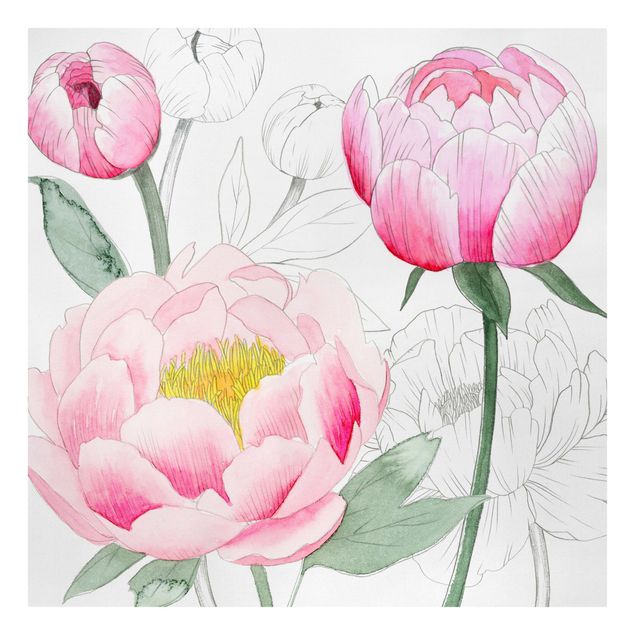 Stampe su tela Disegno di peonie rosa chiaro II
