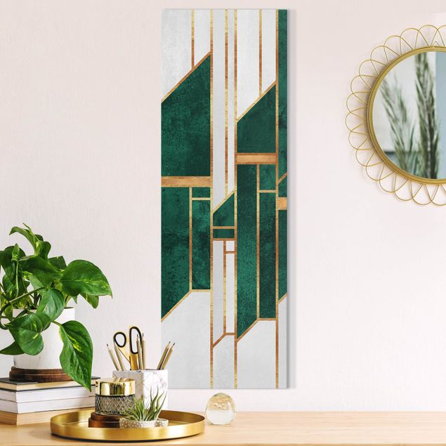 quadro astratto moderno Geometria smeraldo e oro