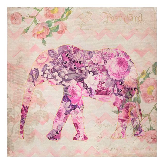 Riproduzioni su tela quadri famosi Collage vintage - Fiori rosa elefante