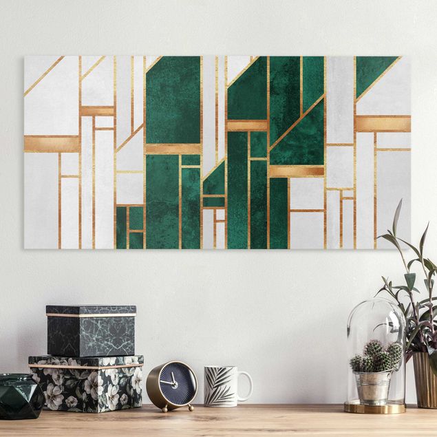 quadro astratto moderno Geometria smeraldo e oro