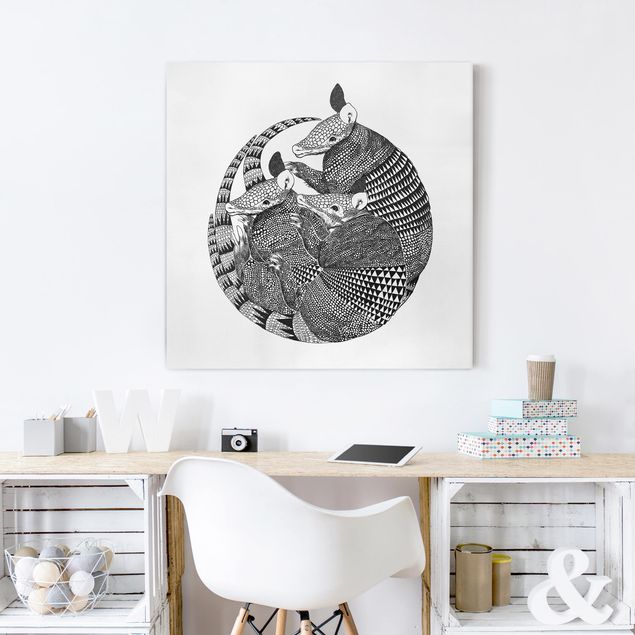 Quadri animali Illustrazione - Armadillo - Disegno in bianco e nero