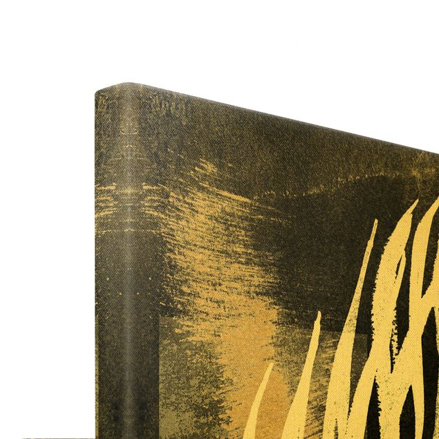Quadro su tela oro - Fogia di palma su nero e oro