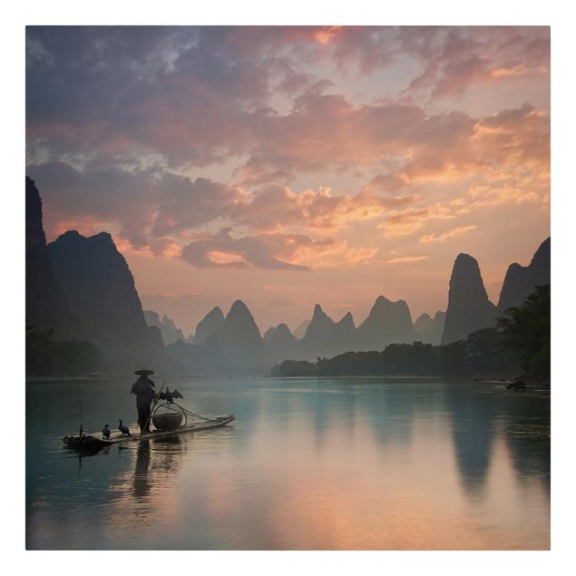 Stampa su tela - Alba sul fiume cinese - Quadrato 1:1
