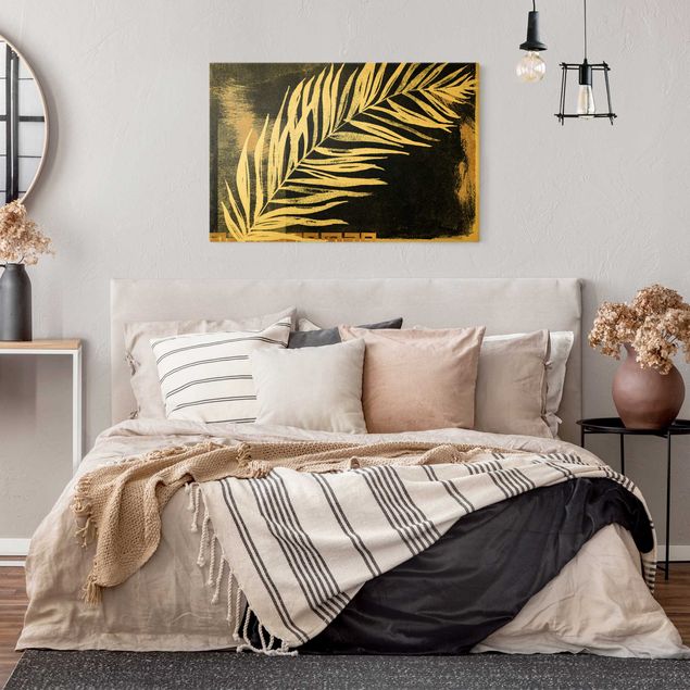 Riproduzione quadri su tela Foglia di palma su nero e oro
