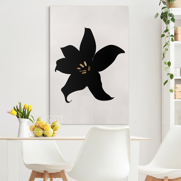 Quadro su tela fiori Mondo vegetale grafico - Orchidea nera e oro