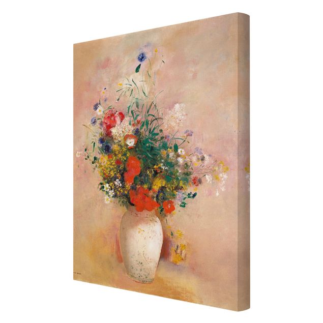 Stampa su tela Odilon Redon - Vaso con fiori (sfondo rosato)