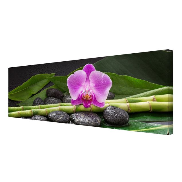 Stampa su tela - Green Bamboo Con L'orchidea Blossom - Panoramico