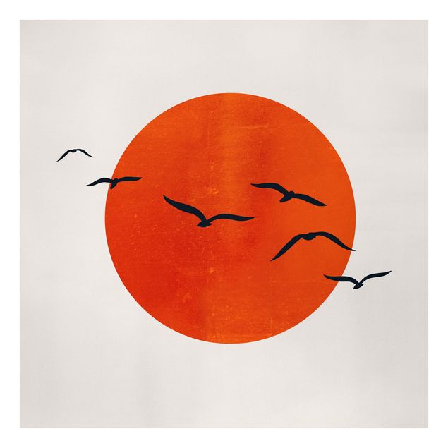 Riproduzione quadri su tela Stormo di uccelli di fronte al sole rosso I