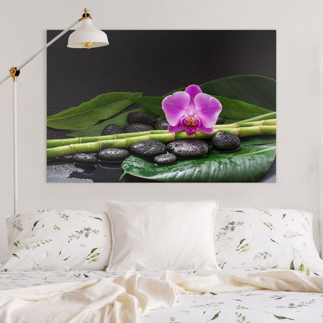 Quadri su tela con orchidee Bambù verde con fiore di orchidea