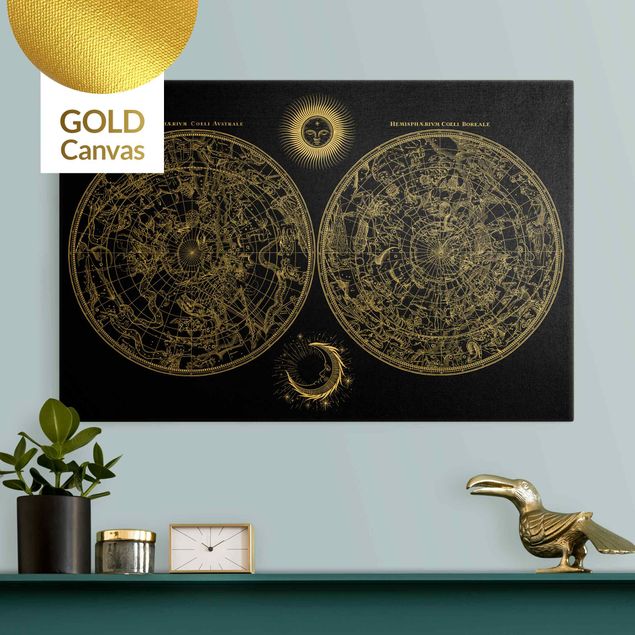 Stampa su tela oro Grafico stellare antico vintage Nero