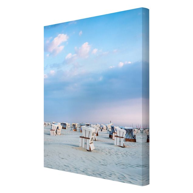 Quadri moderni per soggiorno Sedie da spiaggia sulla spiaggia del Mare del Nord