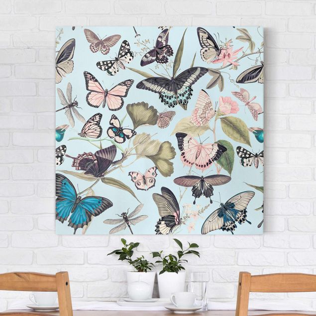 Quadri con farfalle Collage vintage - Farfalle e libellule