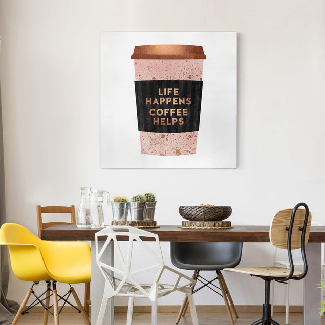 Riproduzioni su tela quadri famosi Life Happens Coffee Helps oro