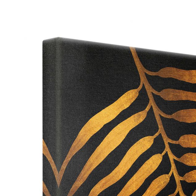 Quadro su tela oro - Oro - Foglia di palma II su nero