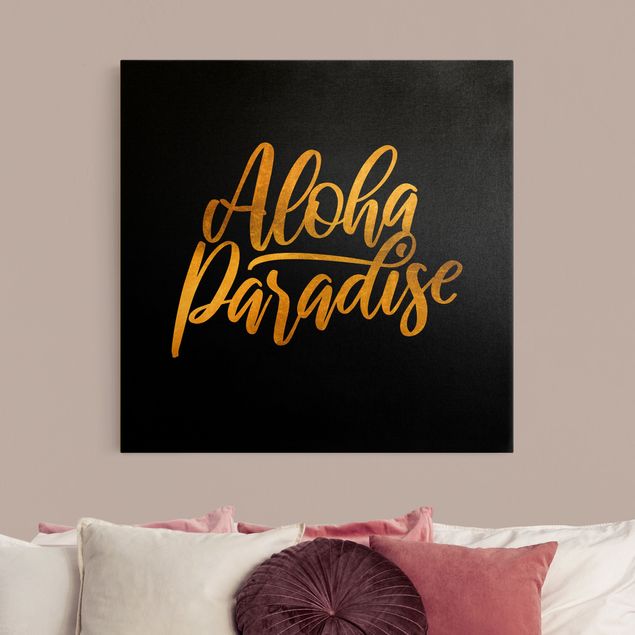 Stampe su tela fiori Oro - Paradiso Aloha su nero