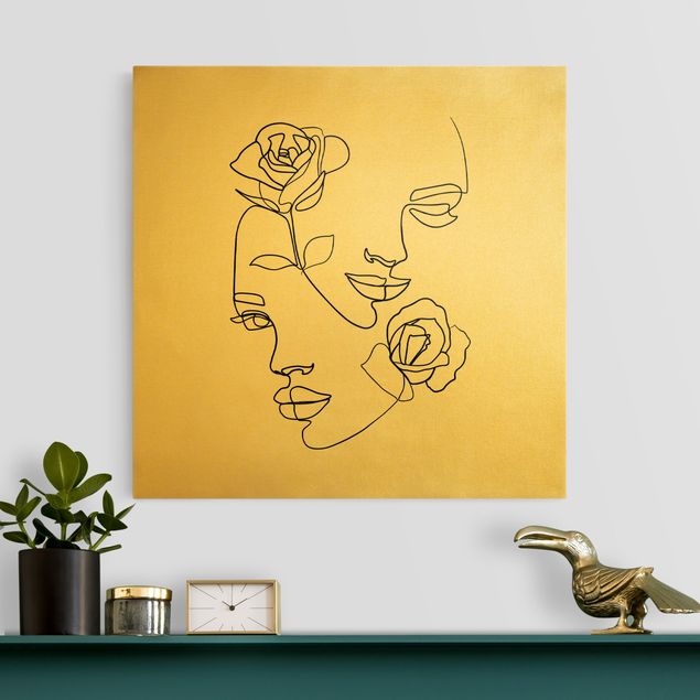 quadro astratto moderno Line Art - Volti di donna Rose Bianco e Nero