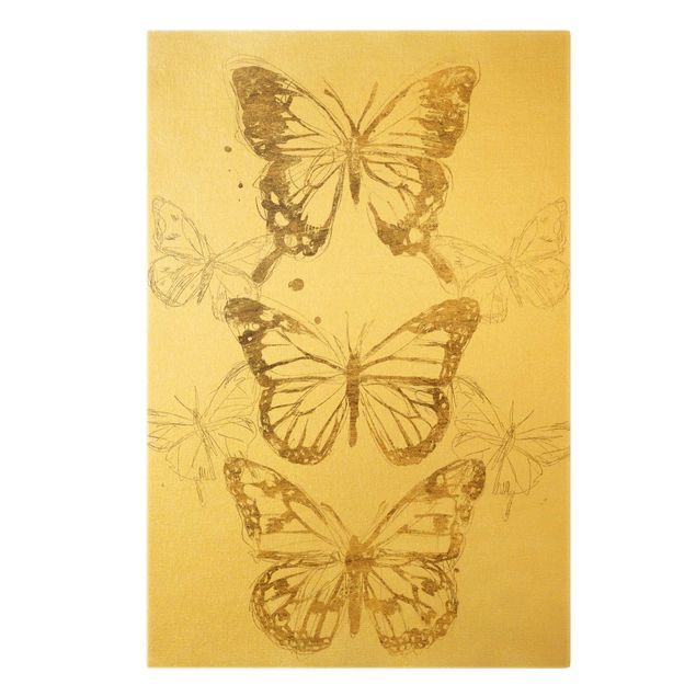 Quadri moderni per soggiorno Composizione di farfalle in oro I