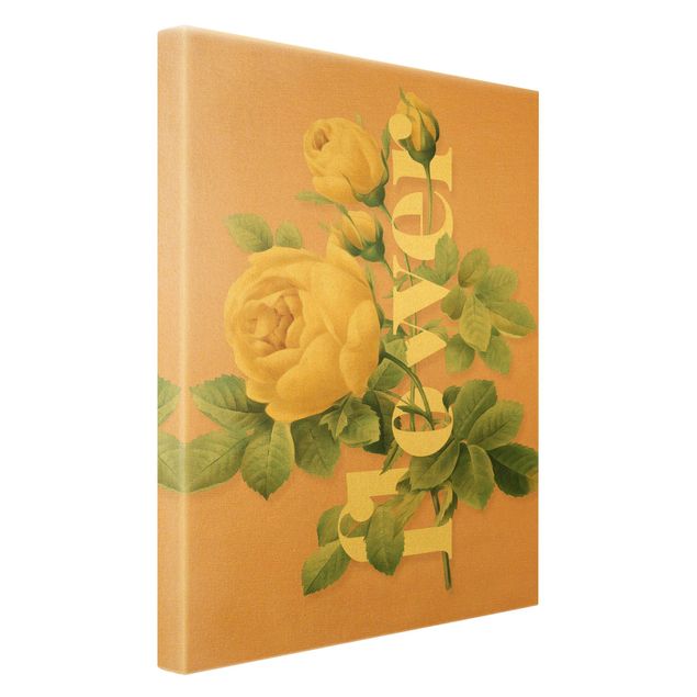 Quadro su tela oro - Tipografia floreale - Flower