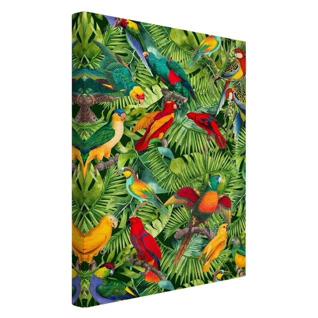 Riproduzioni su tela Collage colorato - Pappagalli nella giungla