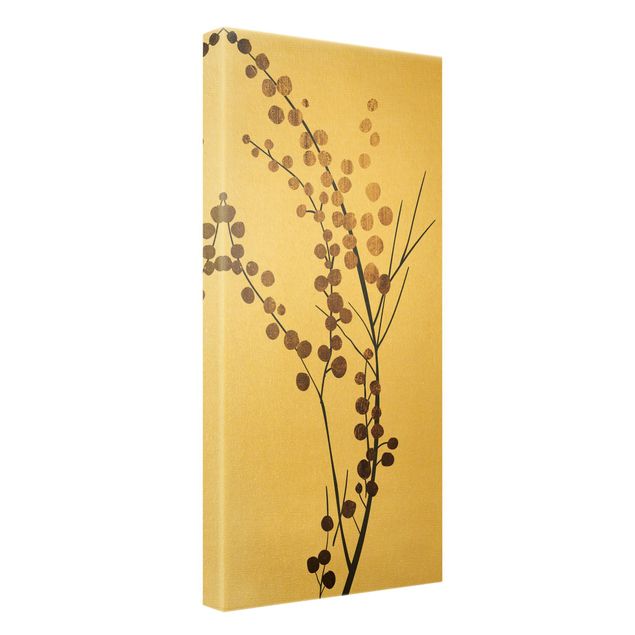 Quadro su tela oro - Mondo vegetale grafico - Bacche in oro