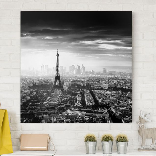 Stampe su tela parigi La Torre Eiffel dall'alto in bianco e nero
