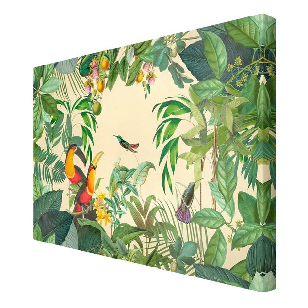 Stampa su tela Collage vintage - Uccelli nella giungla