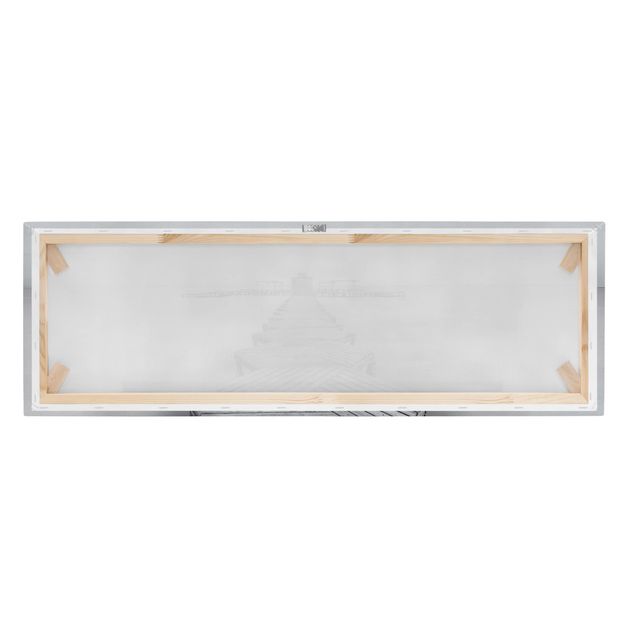 Stampa su tela - Molo in legno Bianco e nero - Panoramico