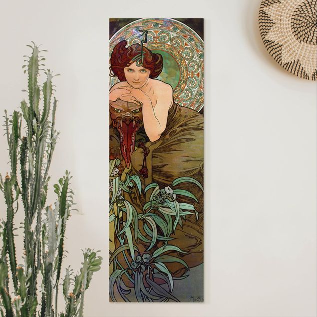 Quadri su tela fiori Alfons Mucha - Pietre preziose - Smeraldo